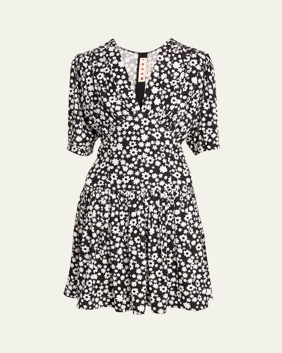 Printed Gathered Mini Dress